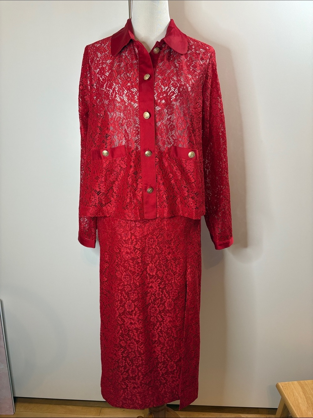 J. Crew Red Lace Midi Skirt Set